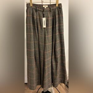 L'AGENCE Green and Brown Wide Leg 
Plaid Wide-Leg Trousers